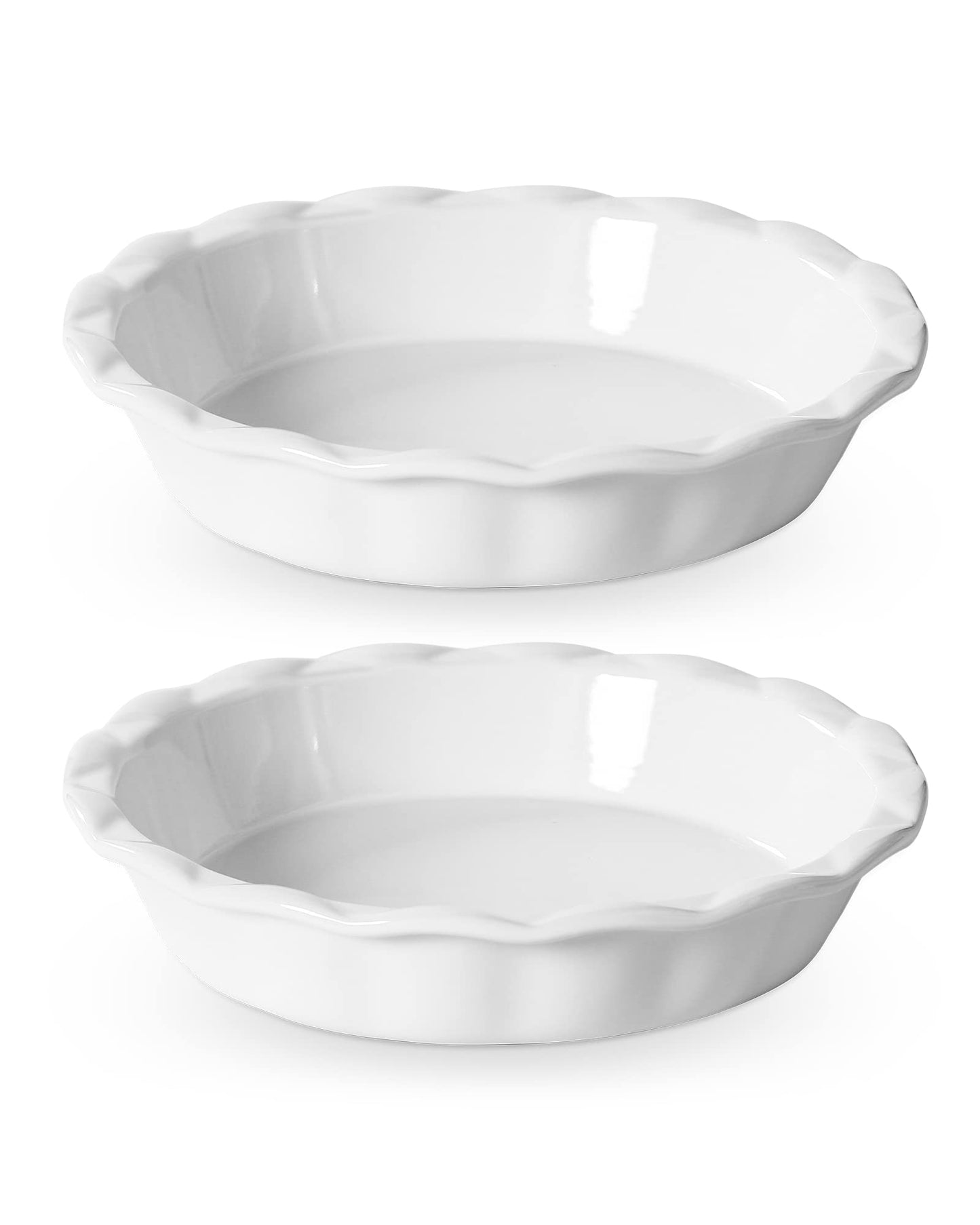 Lareina Deep Dish Pie Pan for Baking, 9 Inch Ceramic Fluted Pie Dish for Apple, Quiche, Pecan, Pot Pies, 53 Ounce Round Pie Plate, Set of 2, Red