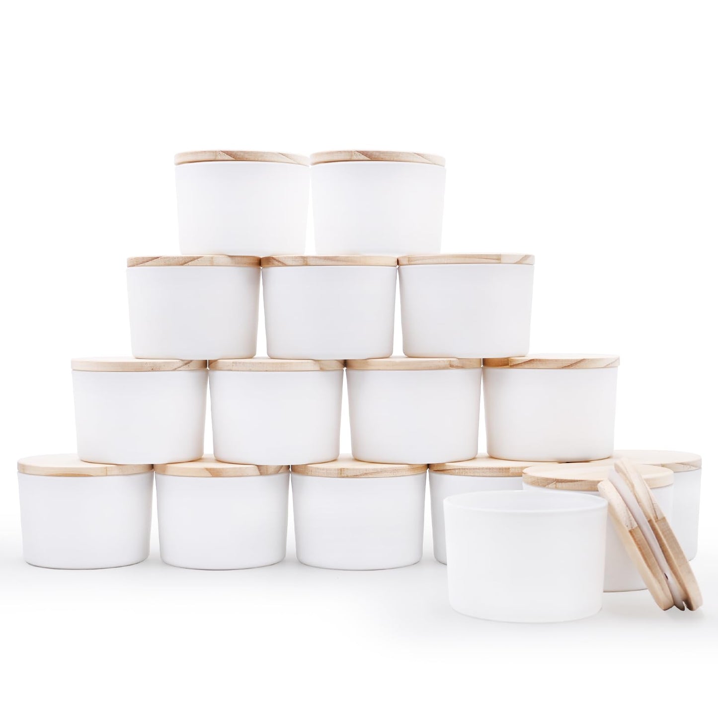SHOWIN Thick Candle Jars for Making Candles 16 Pcs, 7 OZ Empty Jars with Wood Lids for Candle Making, Sample Container, Frosted White