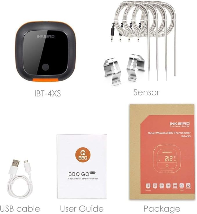 INKBIRD Bluetooth Digital Wireless Food Meat Thermometer IBT-4XS, 4 Probes