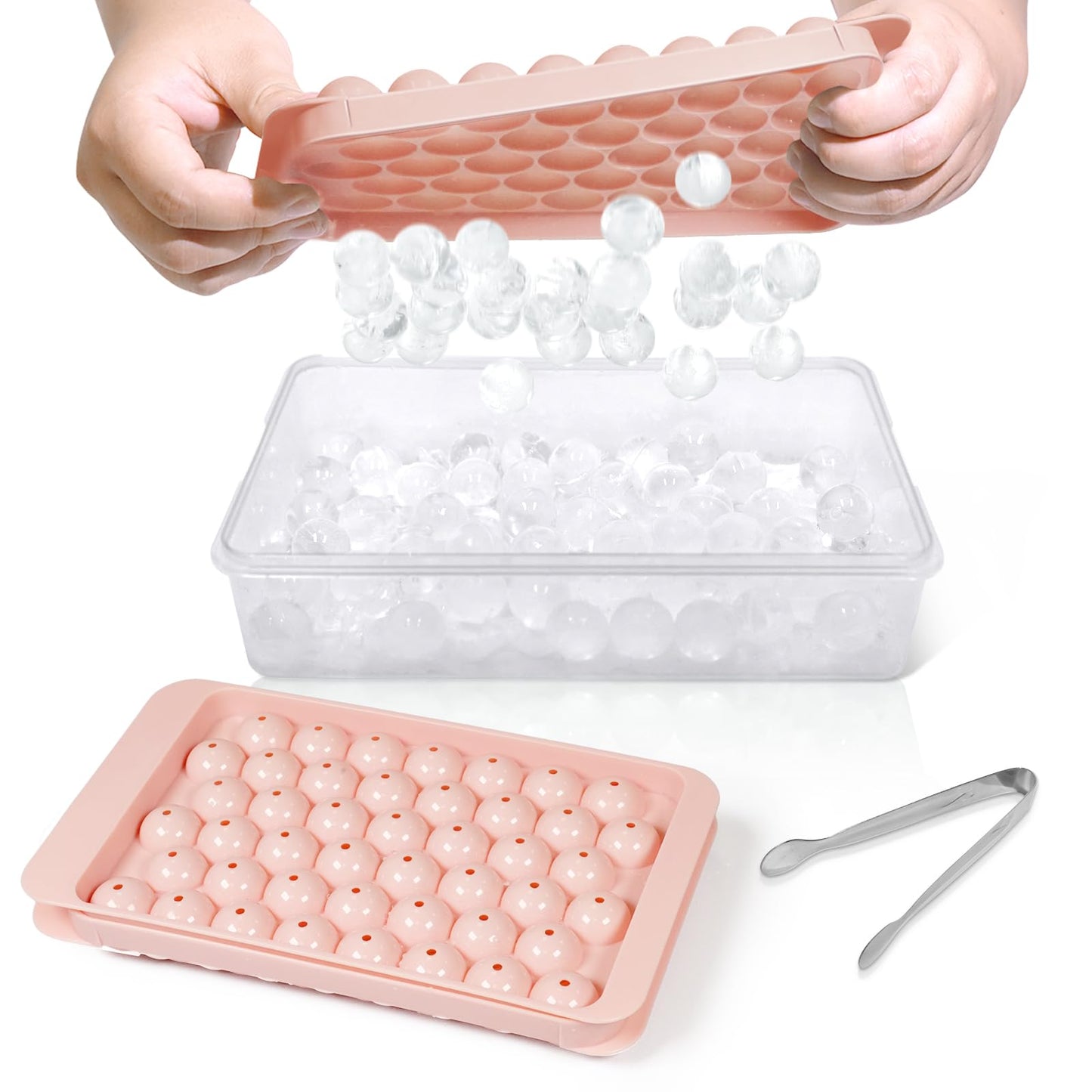 WIBIMEN Ice Cube Tray with Lid and Bin, 0.8" Round Ice Trays for Freezer