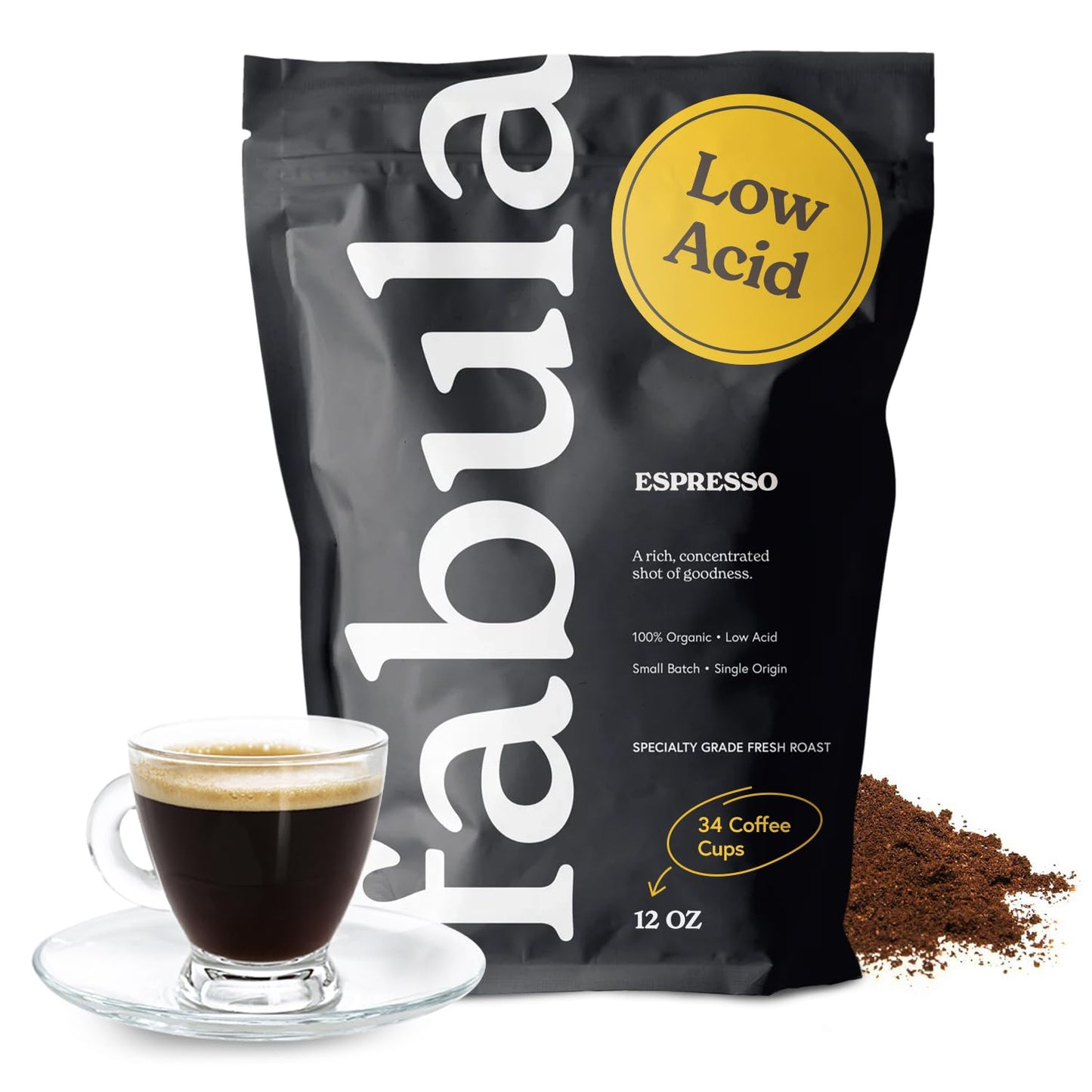 Fabula Buttery Caramel Flavored Organic Coffee Freshly Ground - Organic - Low Acid - Single Origin - Non-GMO - Mold Free - 12 Ounces