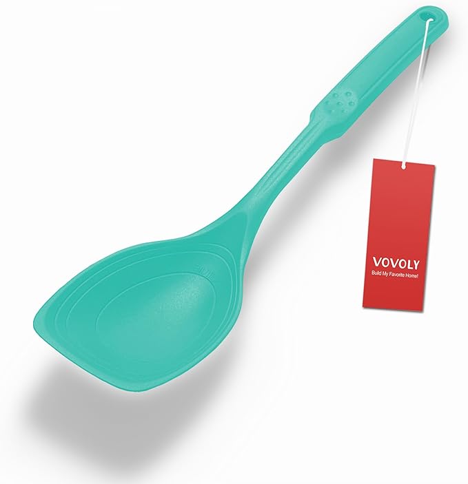 Large Silicone Cooking Spoon, Deep bowl & Measurement Mark, Solid, Teal