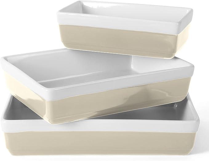 MARTHA STEWART 3-Piece Oven to Table Stoneware Bakeware Set – Baking Dish & Casserole Set – Red – Durable Oven-Safe Bakeware for Baking and Serving