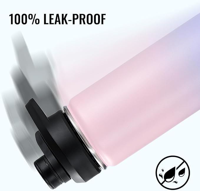24 oz Insulated Water Bottle with Handle, 309 Stainless Steel Water Bottles with Wide Mouth, Double Wall Vacuum Sports Water Bottle, BPA Free, Keep Cold and Hot, Pink/Purple