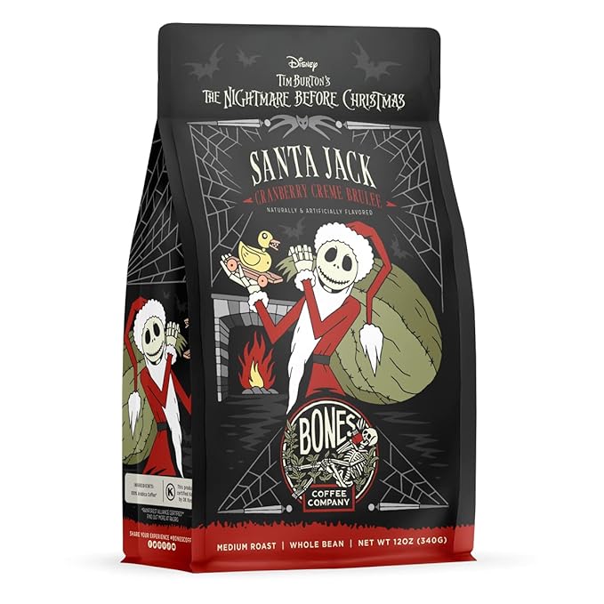 Bones Coffee Company The Nightmare Before Christmas Pumpkin King Flavored Coffee Beans, Whole Bean Coffee Medium Roast Low Acid, Pumpkin Pecan Praline Flavor (12 oz)