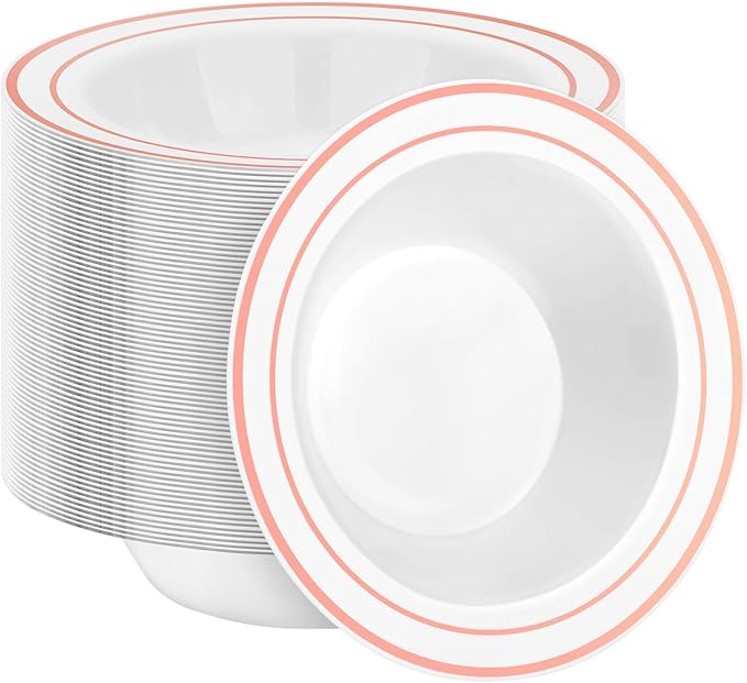 BESTSTAR 100 Pack clear Plastic Bowls with Red Rim