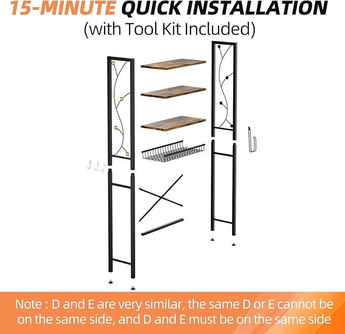 Over-The-Toilet Storage Rack, 4-Tier Bathroom Organizer Shelf Over Toilet with Adjustable Shelf and Basket, Freestanding Space Saver Bathroom Shelves Above Toilet for Room (Rustic Brown)