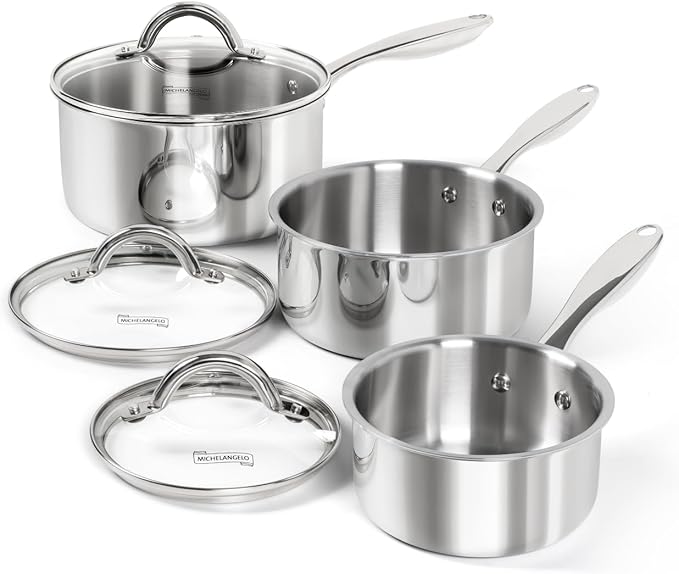 MICHELANGELO 6-Piece Stainless Steel Pot Set, 1QT, 2QT & 3QT