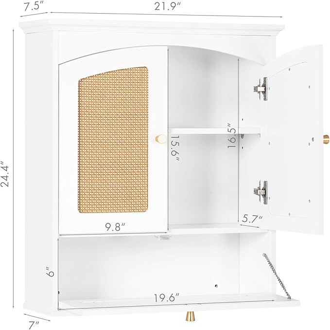 Spirich Bathroom Cabinet Wall Mount, Boho Medicine Cabinet for Bathroom, Over The Toilet Storage Cabinet with Rattan Doors and Tilt-Out Cube