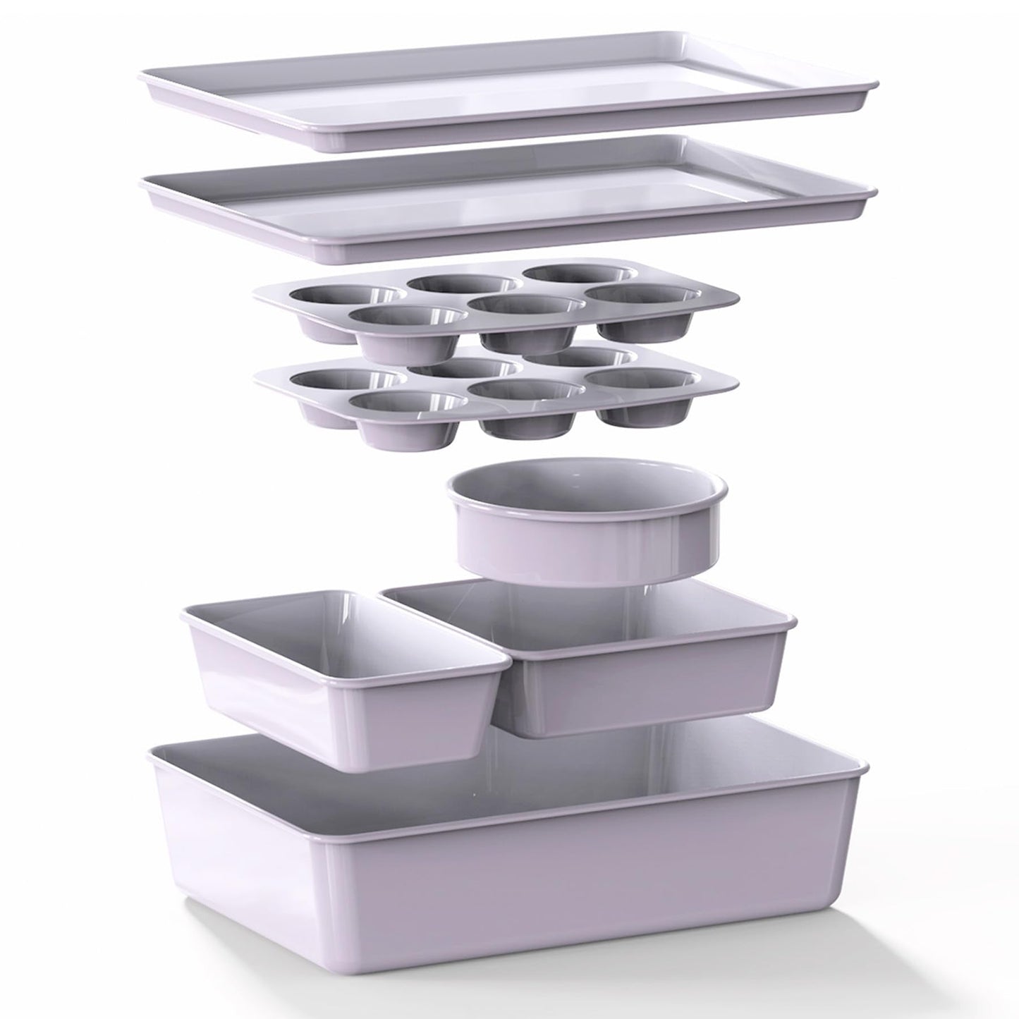 Larder & Vine 8-Piece Stackable Bakeware Set, Ceramic-Coated Nonstick Baking Pan Set, Non-Toxic, with Baking Sheets, Muffin Pan, Loaf Pan & Cake Pans, Cabernet