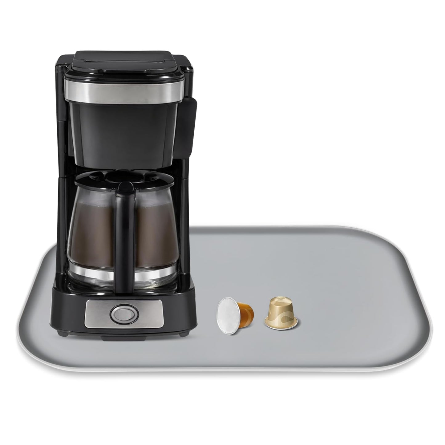 Silicone Coffee Maker Mat with Lip for Countertops, 24'' x 16'', Grey