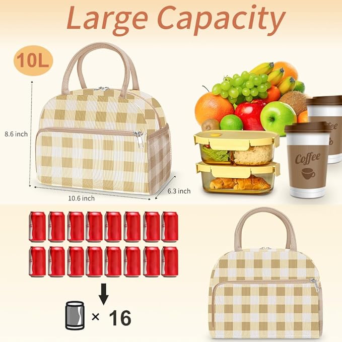 Coobiiya Lunch Bag Lunch Box for Women Men, Cute Corduroy Lunch Tote Bags Insulated Reusable LunchBox Large Capacity Cooler Bag for Work Travel Picnic