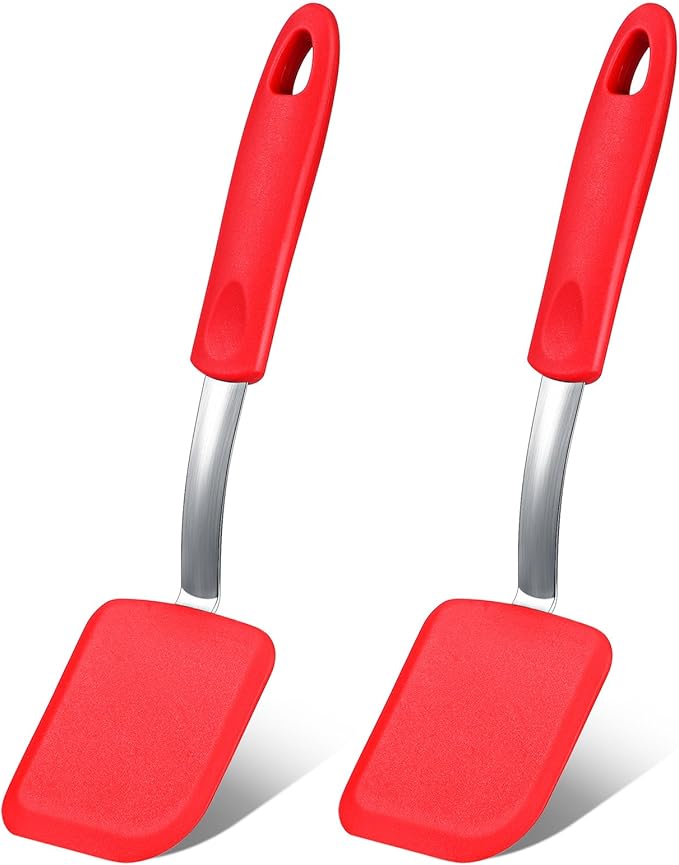 Yetene 2 Pcs Mini Silicone Cookie Brownie Spatula,Solid Flat,Black, Grey
