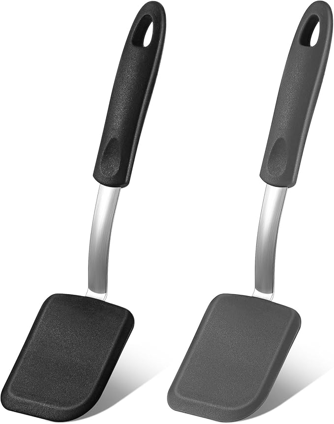 Yetene 2 Pcs Mini Silicone Cookie Brownie Spatula,Solid Flat,Black, Grey