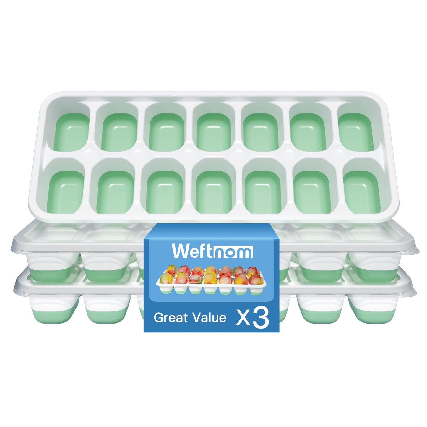 Ice Cube Tray, Ice Cube Trays for Freezer 3 Pack with Lids, Ice Tray Easy-Release, Ice Trays for Freezer Stackable, Silicone Ice Cube Tray for Drinks, Coffee - BPA-Free and Odor-Free