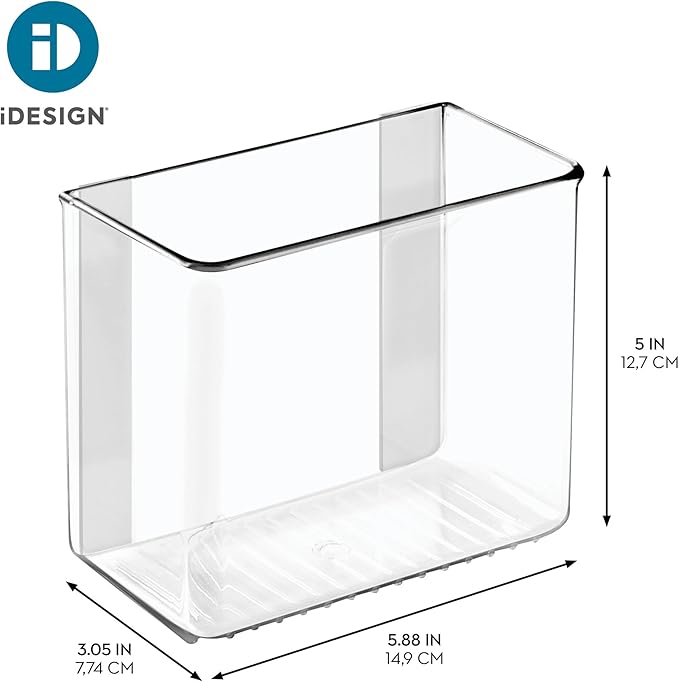 iDesign Adhesive Organizer Bin - Damage-Free Hanging for Kitchen, Bathroom, or Office - Clear