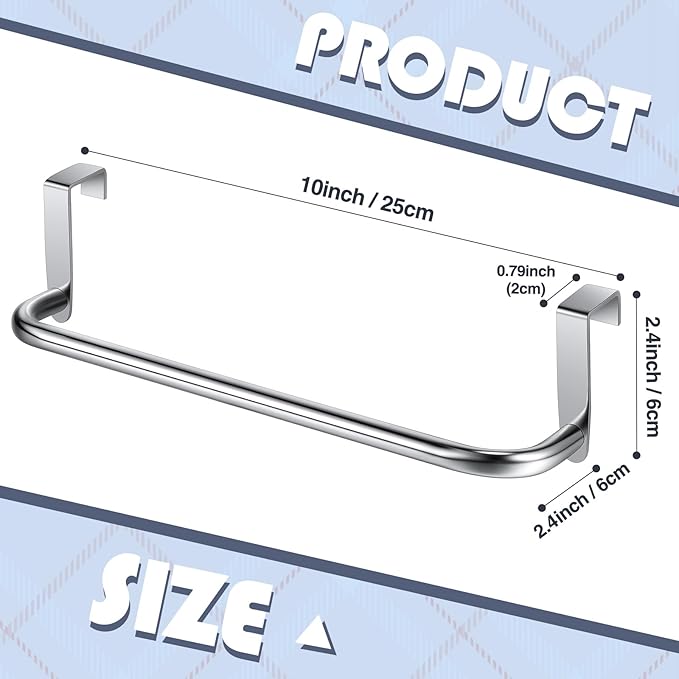 2 Pieces Metal Towel Bar Kitchen Cabinet Steel Towel Rack Bar for Hanging on Inside or Outside of Doors, Home Kitchen Bathroom(Silver)