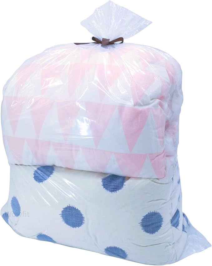 Wowfit 5 CT 32x42 inches Big Large Clear Plastic Bags Perfect for Blanket, Duvets, Pillows, Plush Toys, Comforter and Basement Storage (1.6 Mil Flat Bags, Include 5 Ties)