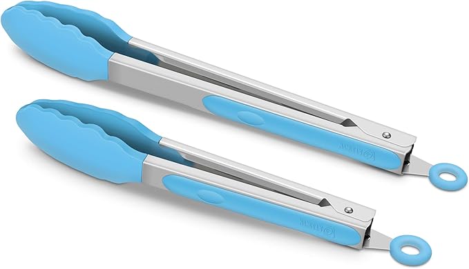 2 Pack Silicone Kitchen Tongs, 9 & 12 Inch, Stainless Steel, Purple
