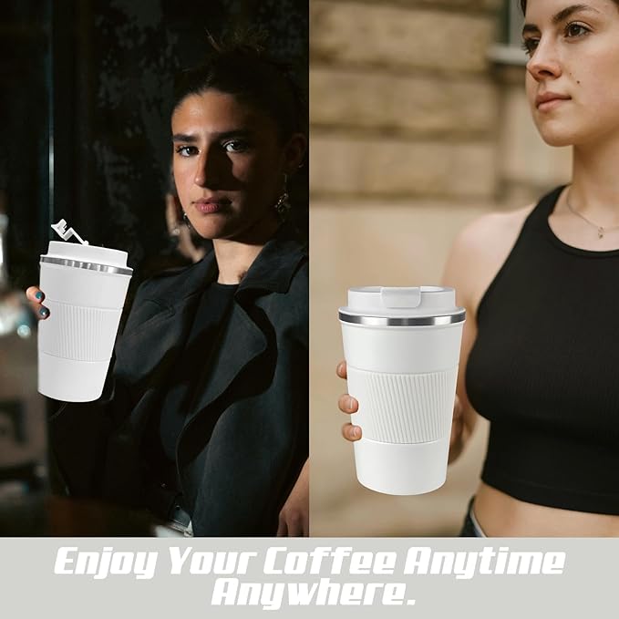 Vacuum-Insulated Stainless Steel Travel Coffee Mug, Leak-Proof Reusable Coffee Cup with Lid - Keep Hot & Cold Drinks for Hours, Durable Insulated Tumbler for Men & Women(3rd-White, 17OZ)