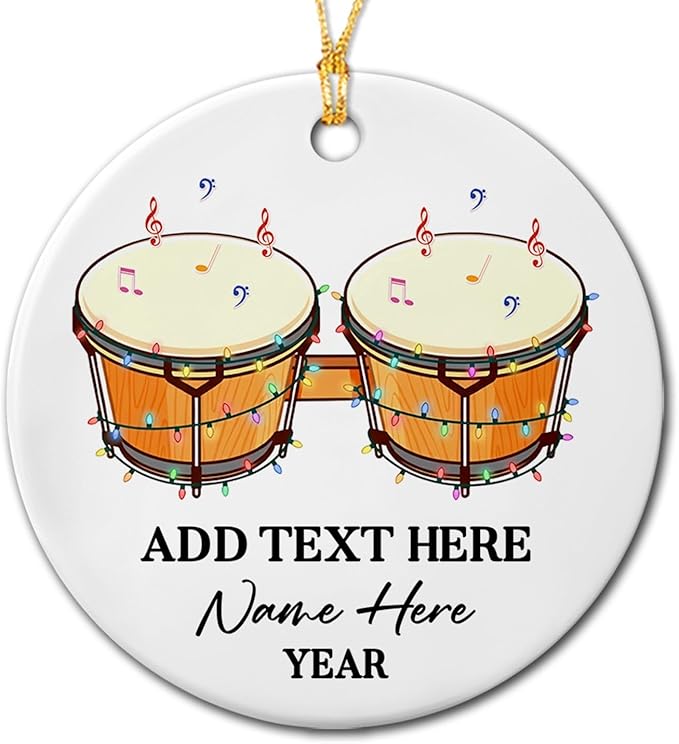 Personalized Drum Set Ceramic Christmas Ornament 2026, Customized Text Year Name Drummer Keepsake Ornaments Gift for Women Men Friend Daughter Son, Drumming Drum Set Ceramic Ornament for Appreciation