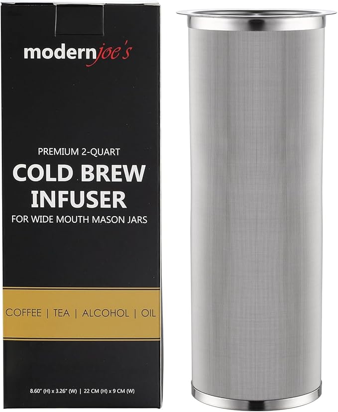 MODERNJOE'S Premium Cold Brew Coffee Filter for 1 Quart Wide Mouth Mason Jars. Cold Brew Coffee Maker. Perfect for Iced Coffee and Tea. Heavy Duty Gauge 100 Micron Mesh 304 Stainless Steel