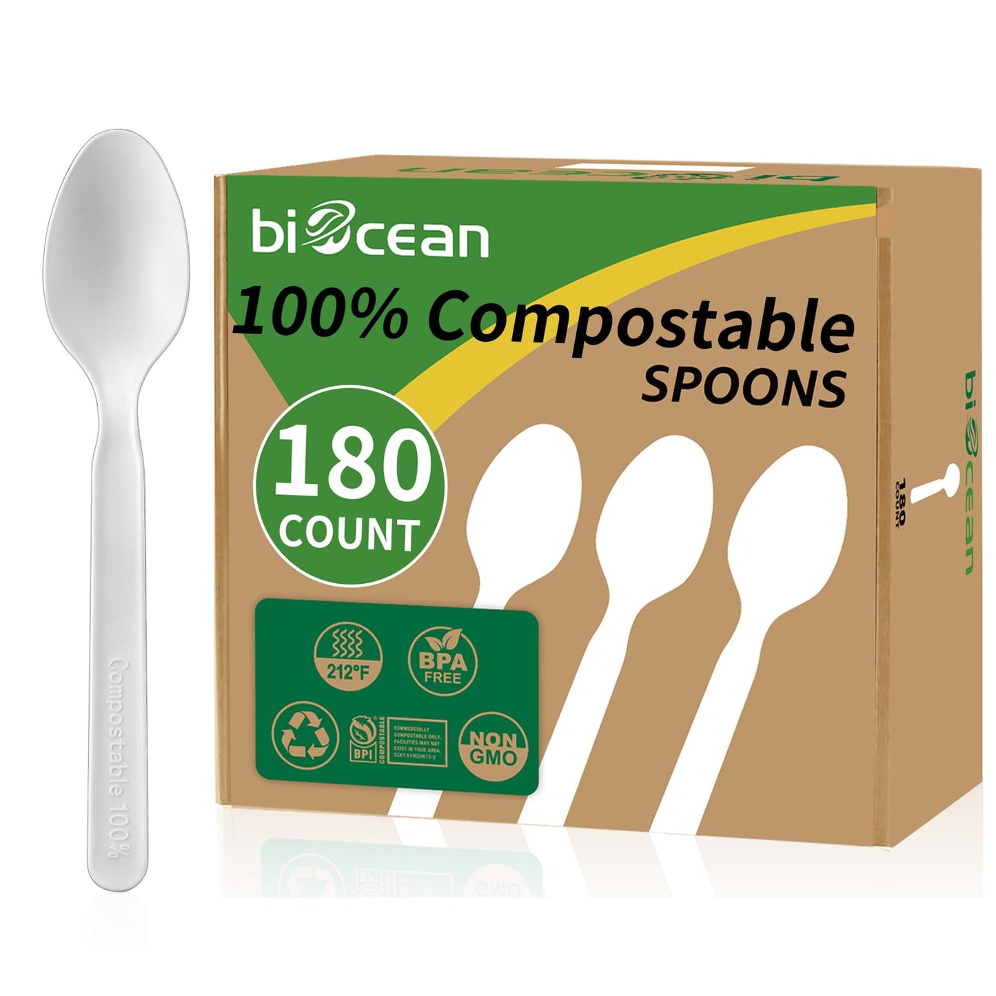 Biocean 100% Compostable Forks 60 Count Disposable Forks Heavy Duty Utensils Set Fork Silverware Eco Friendly Flatware Plastic Free for Party Camping Picnics Wedding-Ivory White