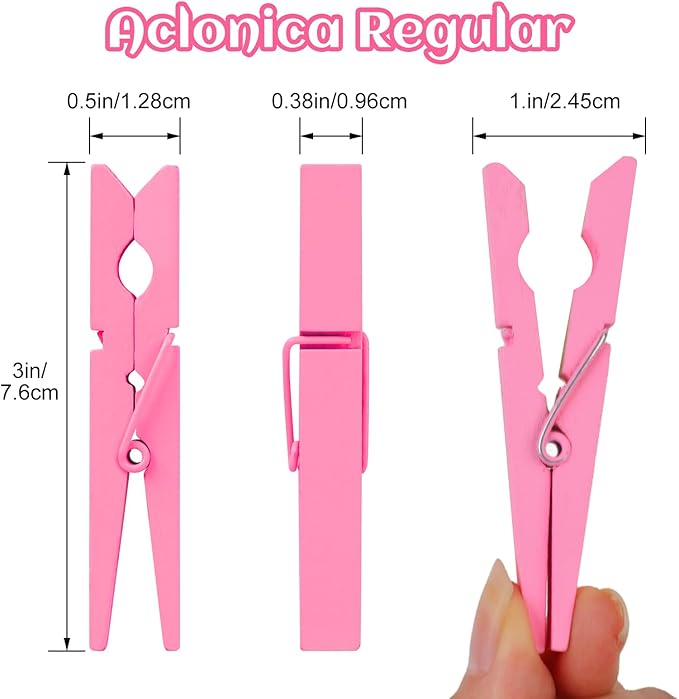 Phinus 72 Pcs Colorful Wooden Clothes Pins, 2.9 Inch Clothes Pins for Baby Shower Games, Hanging Clothes, Pictures, Photos, Classroom, Crafts, Decoration, Colorful Clothespins Heavy Duty (Pink)