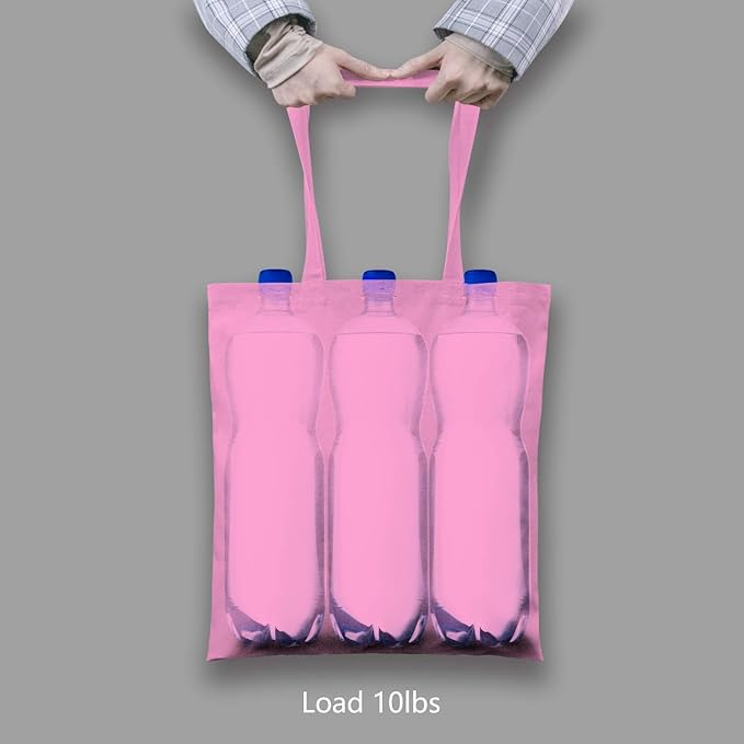 TOPDesign 6-Pack Economical 16"x15" Baby Pink Cotton Tote Bag, Lightweight Medium Reusable Grocery Shopping Cloth Bags, Suitable for DIY, Advertising, Promotion, Gift, Activity