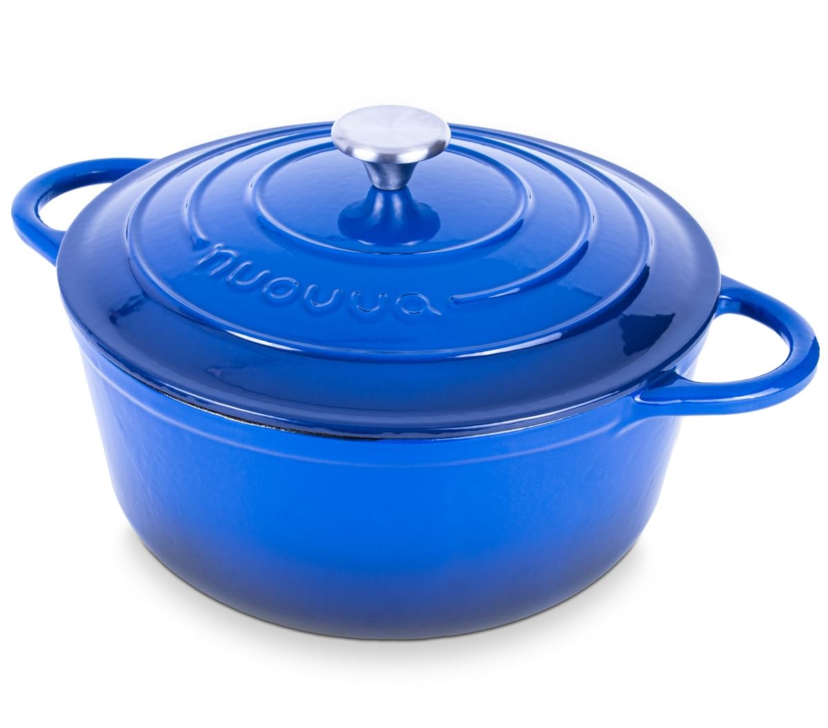 Nuovva Enamelled Cast Iron Dutch Oven Pot with Lid – 6.4 Quart Non Stick Casserole Pot – Heavy Duty & Oven Safe up to 500° F for Bread Baking, Braising, Stews, Roasting – 28cm Black