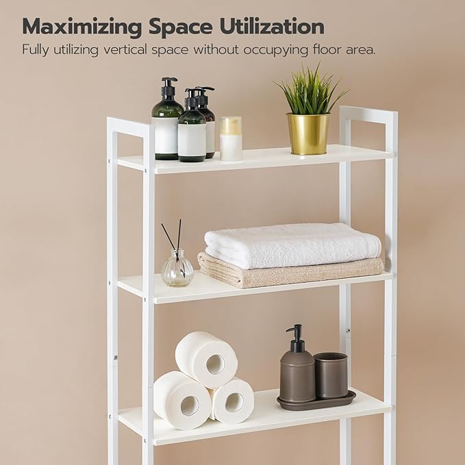 HOOBRO Over The Toilet Storage, 3-Tier Bathroom Organizer Shelf Over Toilet, Freestanding Bathroom Storage Shelves, Space Saver, Easy to Assemble for Room, White WT41TS01