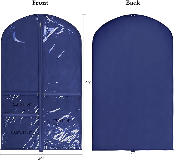 Univivi Kids Garment Bags for Dance Costumes 40 Inch Hanging Dance Costume Bag for Dance Competitions, with 3 Medium Clear Zipper Pockets for Dance Costumes, Closet Storage (Navy Blue), 1 Pack
