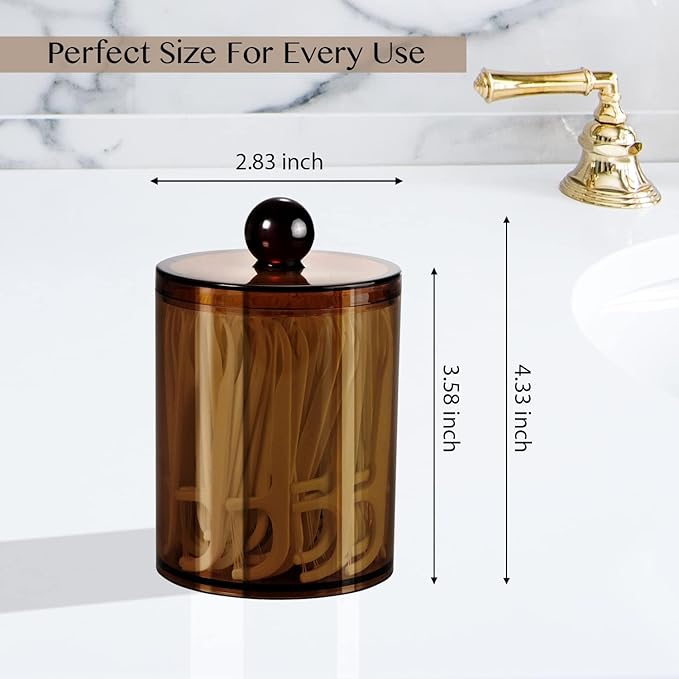 SheeChung 4-Pack Amber Acrylic Apothecary Jars - (2) 10oz & (2) 12oz Qtip Holder Set - Shatterproof Bathroom Vanity Organizer for Cotton Swabs, Balls, Pads - Modern Farmhouse Decor