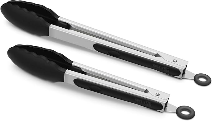 2 Pack Silicone Kitchen Tongs, 9 & 12 Inch, Stainless Steel, Purple