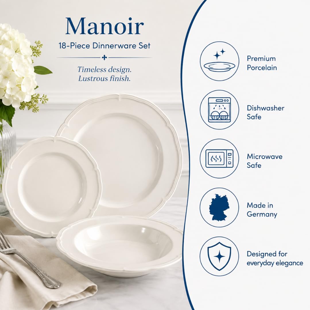Villeroy & Boch Manoir 18 Piece Dinnerware Set, Creamy White