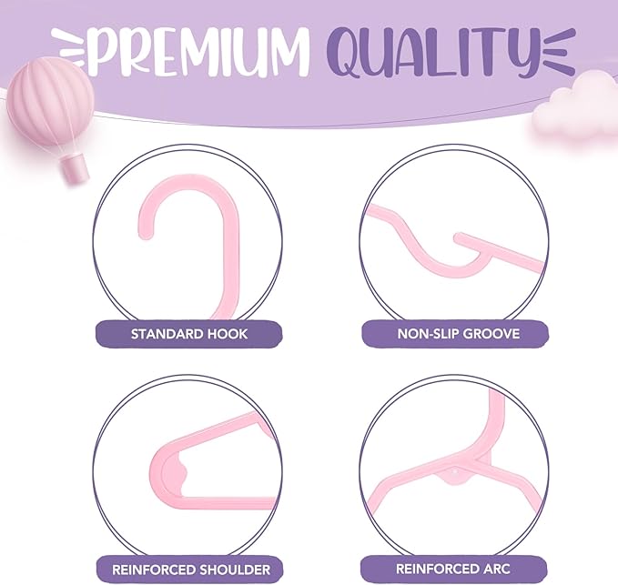 HOUSE DAY Plastic Baby Hangers for Closet 20 Pack, Durable Plastic Kids Hangers for Baby Clothes, Thin & Compact Childrens Hangers, Space Saving Pink Baby Hanger, Small Hanger for Kids Clothes