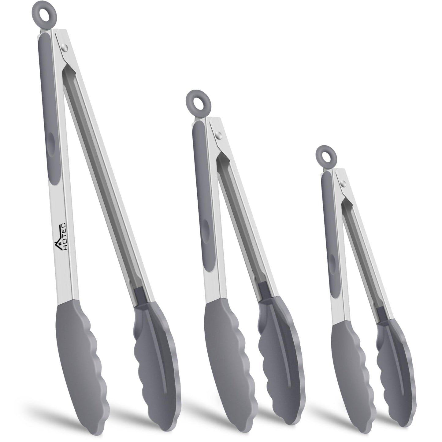 HOTEC Premium Stainless Steel Locking Kitchen Tongs with Silicon Tips, Set of 3-7", 9" and 12" (Purple)