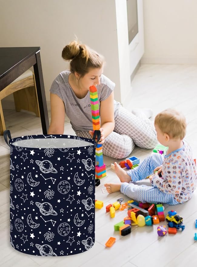 Kids Laundry Basket Space Hamper for Nursery Star Hamper Cute Kids Storage Bin Organizer Room Decor for Home(Starlit sky)