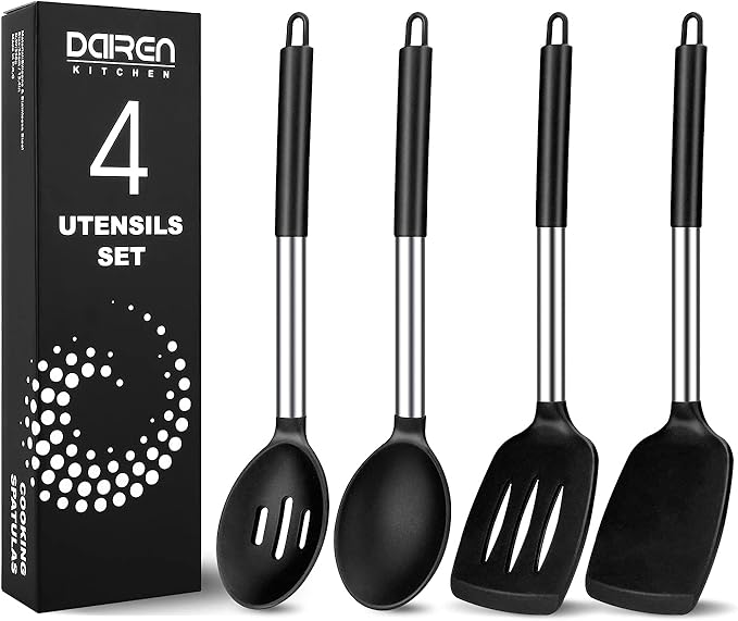 Silicone Cooking Spatulas and Spoons, Stainless Steel Kitchen Utensils Set
