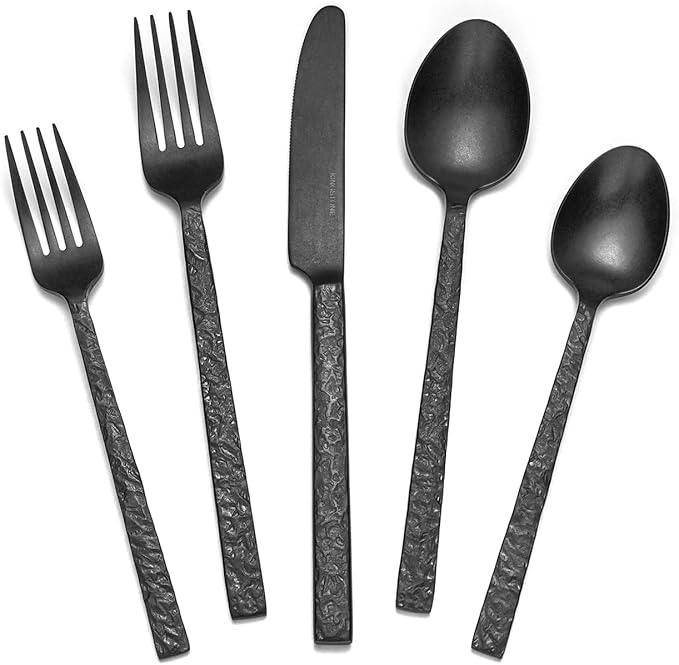 40 Pcs Hammered Silverware Set for 8, 18/10 Stainless Steel Flatware