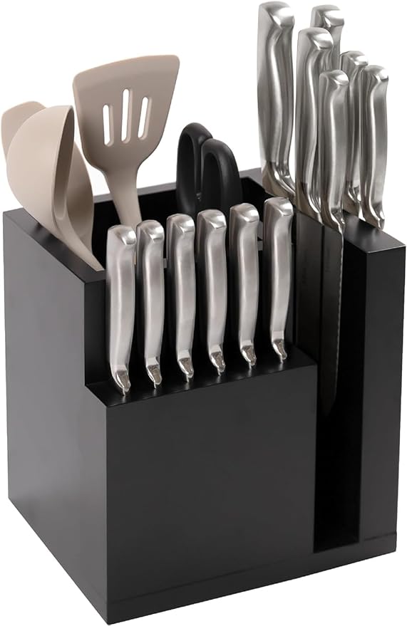 KitchenEdge Magnetic Knife Block & Utensil Holder, Acacia
