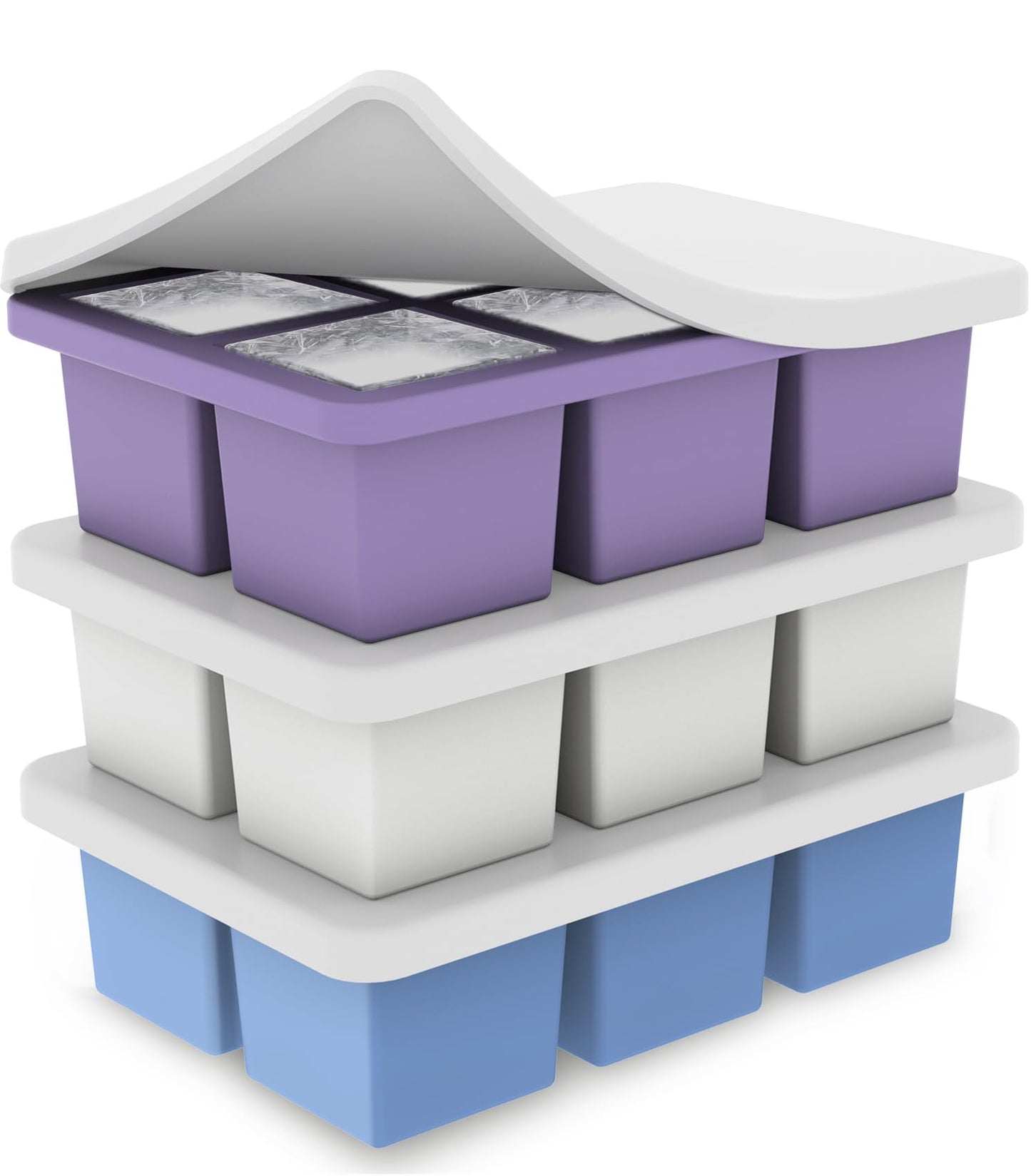 Mossime Large Silicone Ice Cube Trays with Lids, 2 Pack, Makes 2-Inch Cubes
