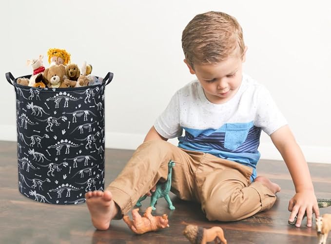 HIYAGON Dinosaur Kids Laundry Basket Kids Laundry Hamper Baby Nursery Hamper for Boys and Girls Cute Toy Storage Organizer Bins Blue Dinosaur Room Decor Gift Basket Bedroom(Black Dinosaur)