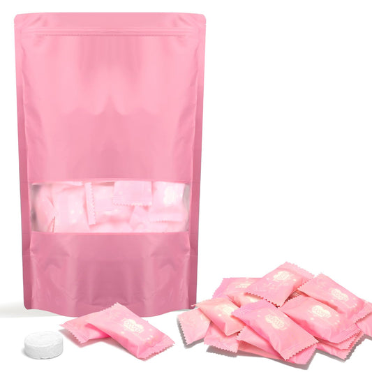 Classycoo Compressed Towel 100 PCS Mini Tablets Disposable Portable Face Towel Cotton Coin Tissue Eco-Friendly for Travel, Camping, Hiking, Sport, Beauty, Home Hand Wipes, Outdoor Activities Pink