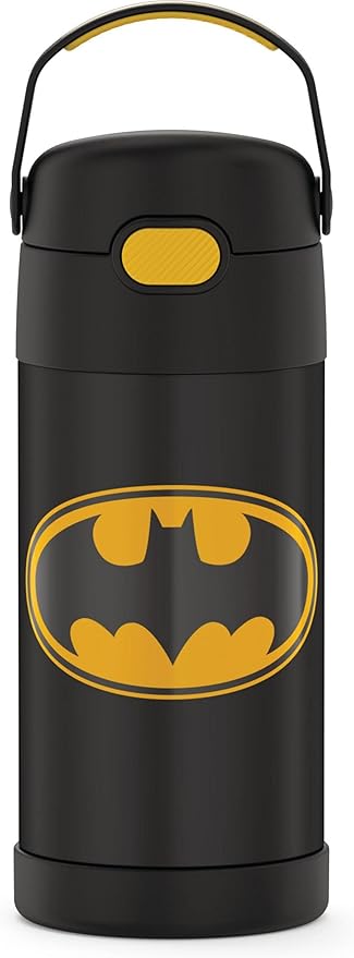 THERMOS FUNTAINER Water Bottle with Straw - 12 Ounce - Kids Stainless Steel Vacuum Insulated Water Bottle with Lid, Batman