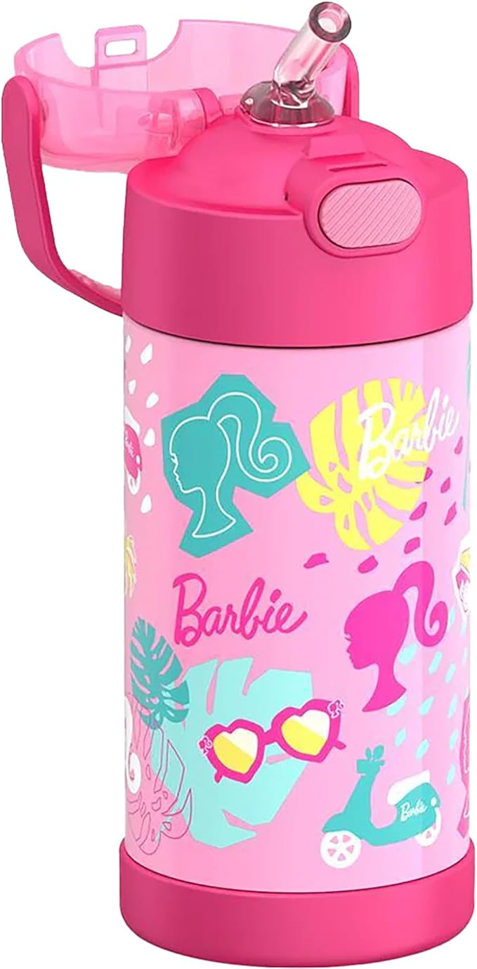 THERMOS FUNTAINER Water Bottle with Straw - 12 Ounce - Kids Stainless Steel Vacuum Insulated Water Bottle with Lid, Barbie