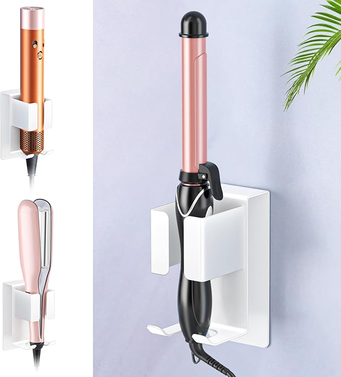 Hair Straightener Holder Wall Mounted Blow Dryer Holder, Blow Dryer and Curling Iron Holder, Hair Dryer and Straightener Holder, Bathroom Hair Tools Organizer and Storage (White, 1Pc)