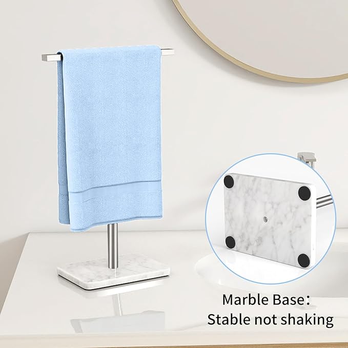 Hand Towel Holder Stand, T-Shape Hand Towel Rack for Bathroom, Hand Towel Stainless Steel for Kitchen Vanity Countertop, Marble Base Brushed Adjustable 9.06" -17.68"