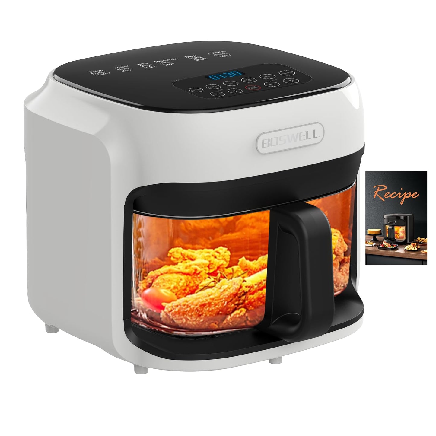 BOSWELL 7.5 QT Large Glass Air Fryer, 6-1 Preset Cook Modes