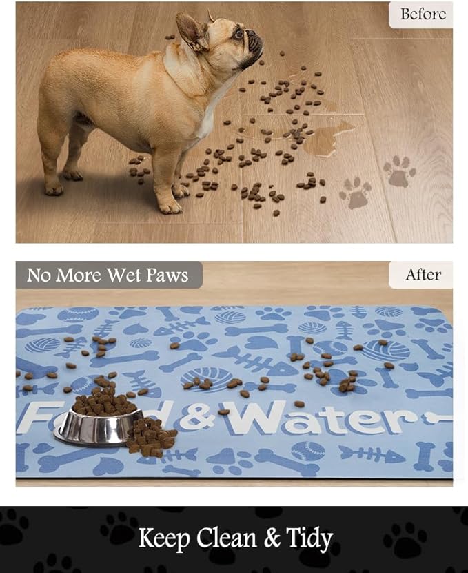 Pet Feeding Mat-Absorbent Dog Mat for Food and Water Bowl-No Stains Quick Dry Dog Water Dispenser Mat